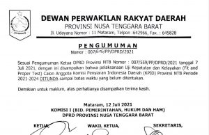 Pengumuman Penundaan Pelaksanaan Uji Kepatutan dan Kelayakan Calon Anggota KPID NTB