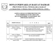 JADWAL KEGIATAN DPRD PROVINSI NTB MASA PERSIDANGAN III TAHUN 2023 BULAN SEPTEMBER S/D DESEMBER 2023 PERUBAHAN KEENAM