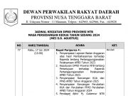 JADWAL KEGIATAN DPRD PROVINSI NTB MASA PERSIDANGAN KEDUA TAHUN 2024