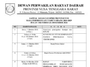 JADWAL KEGIATAN DPRD PROVINSI NTB MASA PERSIDANGAN I TAHUN 2024-2029