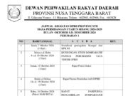 JADWAL KEGIATAN DPRD PROVINSI NTB MASA PERSIDANGAN I TAHUN SIDANG 2024-2029 PERUBAHAN I