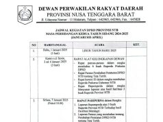 JADWAL KEGIATAN DPRD PROVINSI NTB MAS APERSIDANGAN KEDUA TAHUN SIDANG 2024-2025