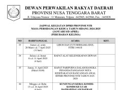 JADWAL KEGIATAN DPRD PROVINSI NTB MASA PERSIDANGAN KEDUA TAHUN SIDANG 2024-2025 PERUBAHAN KELIMA