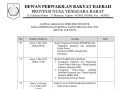 JADWAL KEGIATAN DPRD PROVINSI NTB MASA PERSIDANGAN KETIGA TAHUN SIDANG 2024-2025 (MEI-AGUSTUS)