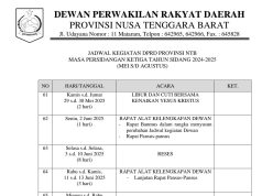 JADWAL KEGIATAN DPRD PROVINSI NTB MASA PERSIDANGAN KETIGA TAHUN SIDANG 2024-2025