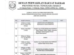 JADWAL KEGIATAN DPRD PROVINSI NTB MASA PERSIDANGAN KETIGA TAHUN SIDANG 2024-2025