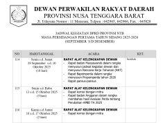 JADWAL KEGIATAN DPRD PROVINSI NTB MASA PERSIDANGAN PERTAMA TAHUN SIDANG 2025-2026