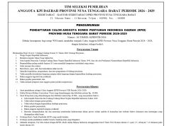 PENGUMUMAN PENDAFTARAN CALON ANGGOTA KPID PROVINSI NTB PERIODE 2026–2029 RESMI DIBUKA