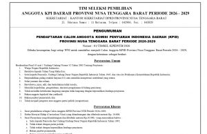 PENGUMUMAN PENDAFTARAN CALON ANGGOTA KPID PROVINSI NTB PERIODE 2026–2029 RESMI DIBUKA